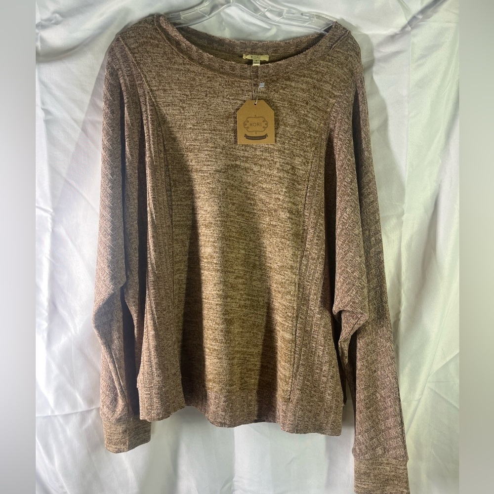 Kori America Mixed Knit Top Size Small (Chestnut)